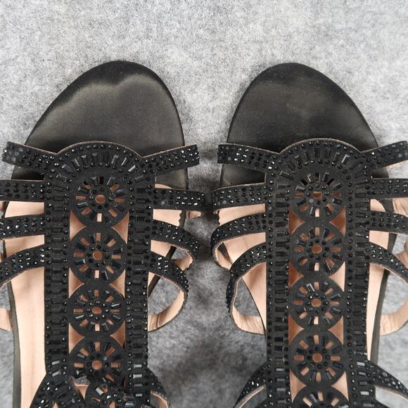 Dress Sandals Womens 9 Shoes Wedge Heel Zip Open Toe Strappy Black Classic - Picture 8 of 11